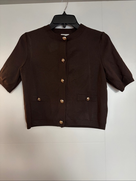 H&M Sweaters - H&M Chocolate Brown Short-Sleeve Knit Cardigan with Gold Button